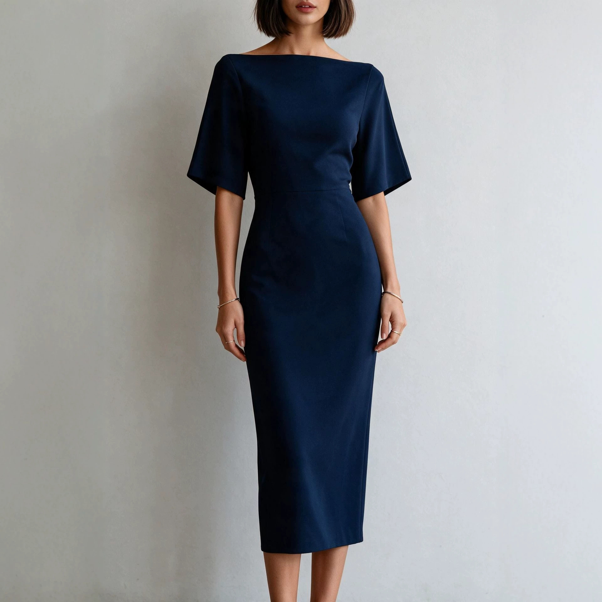 Elegant Waist-Cinching Slimming Midi Dress for Women