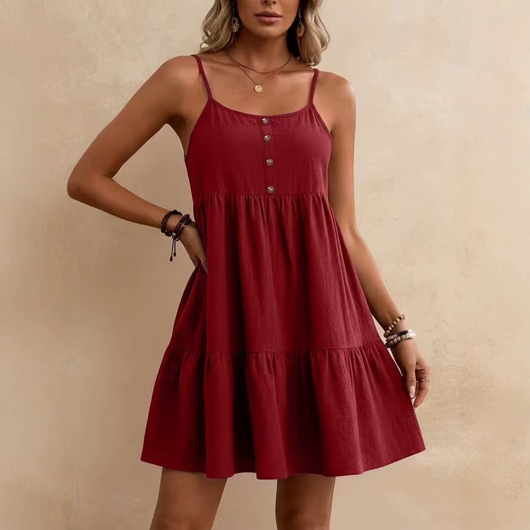 Women's Summer Sleeveless Solid Color A-Line Cami Dress