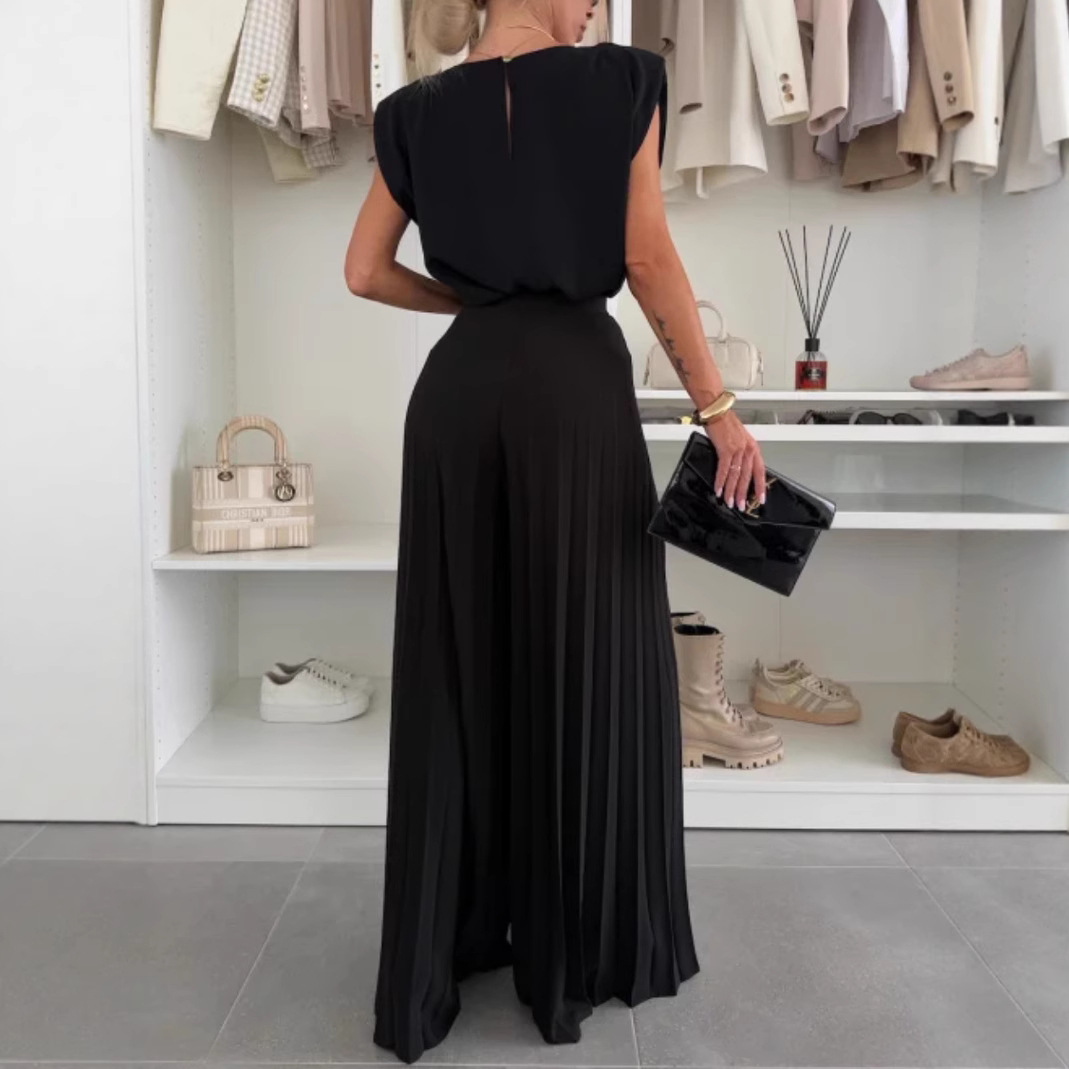 Women's Sleeveless Top and Pleated Wide-Leg Pants Two-Piece Set
