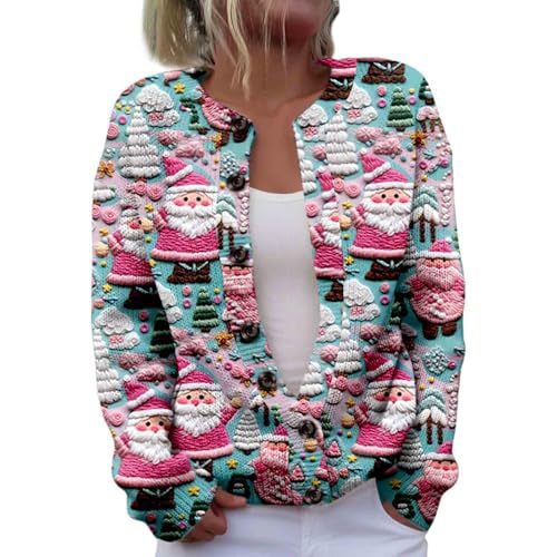 Women's Christmas Snowman Tree Print Button Cardigan