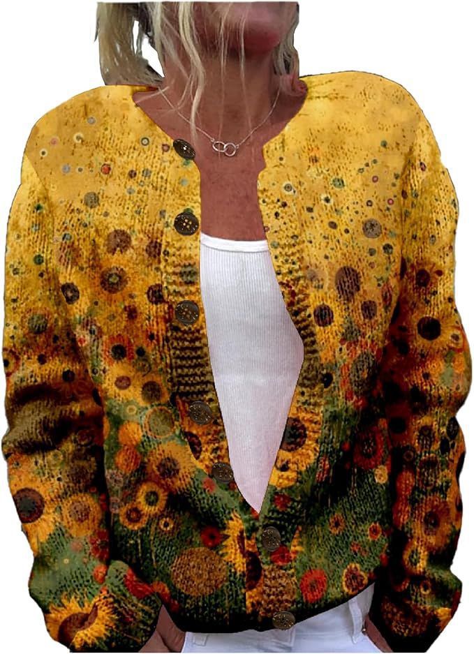 Women's Winter Graphic Print Faux Sweater Cardigan with Button Front