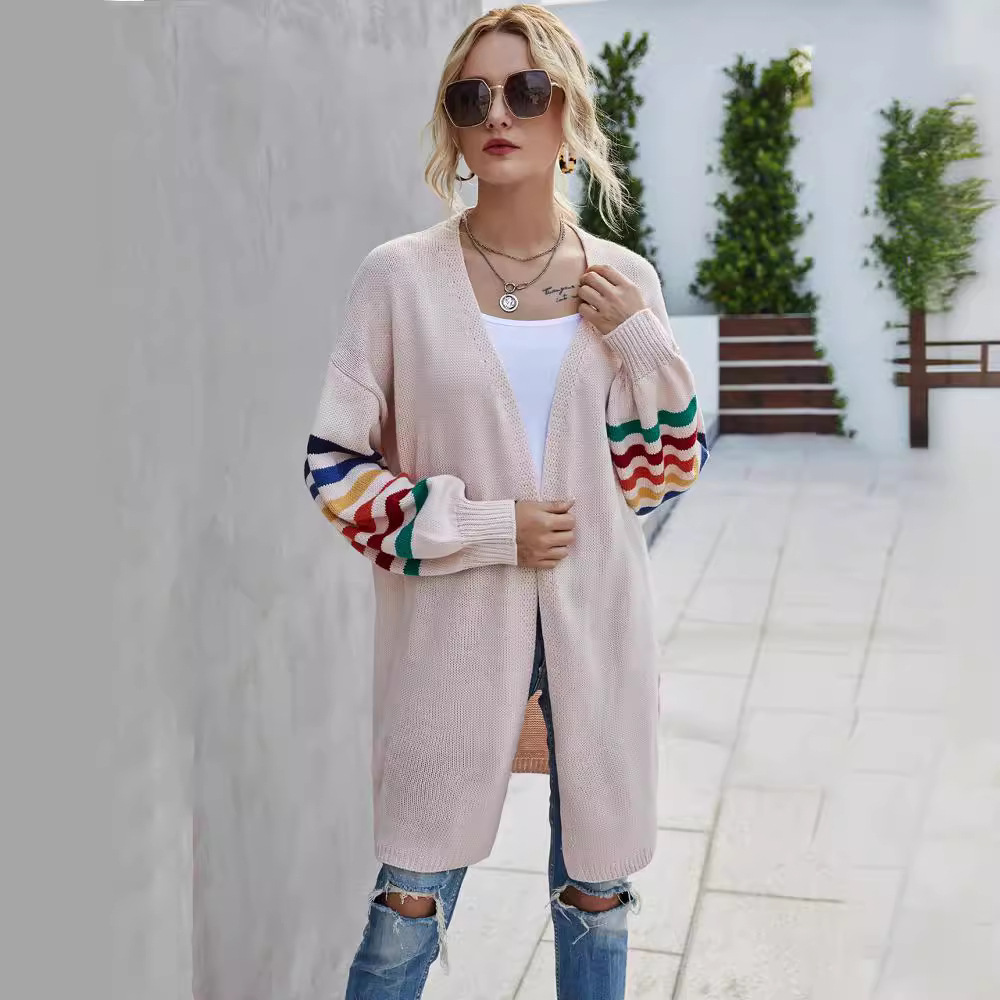 Women's Loose Knit Cardigan Sweater with Batwing Sleeves
