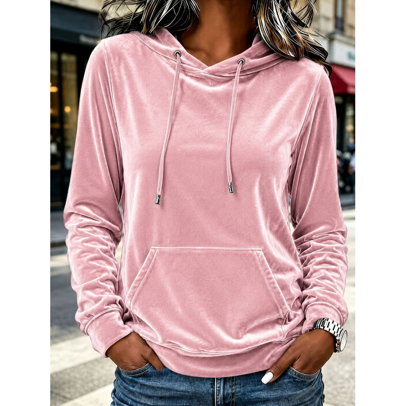 Women's Velvet Hooded Pullover Sweatshirt with Drawstring