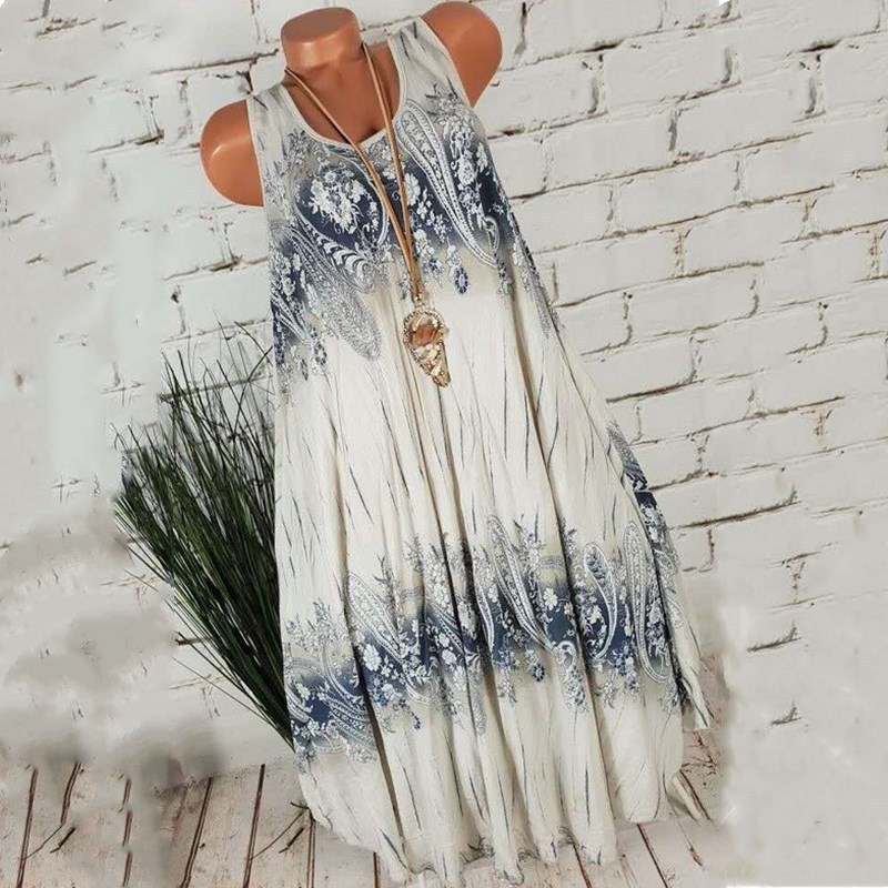 Women's Floral Digital Print A-Line Midi Dress Sleeveless High Waist