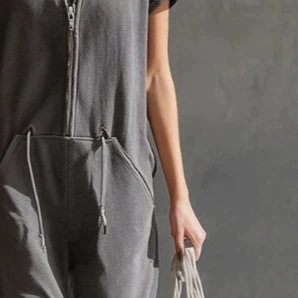 Women's Gray and White Colorblock Zip Front Sleeveless Jumpsuit