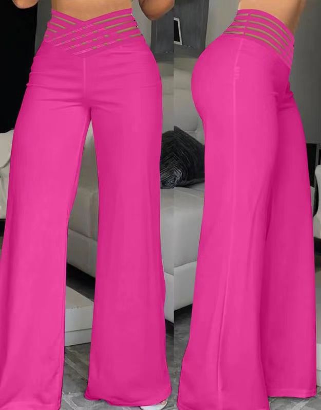 Women's Cutout Belt High-Waist Straight-Leg Wide-Leg Pants