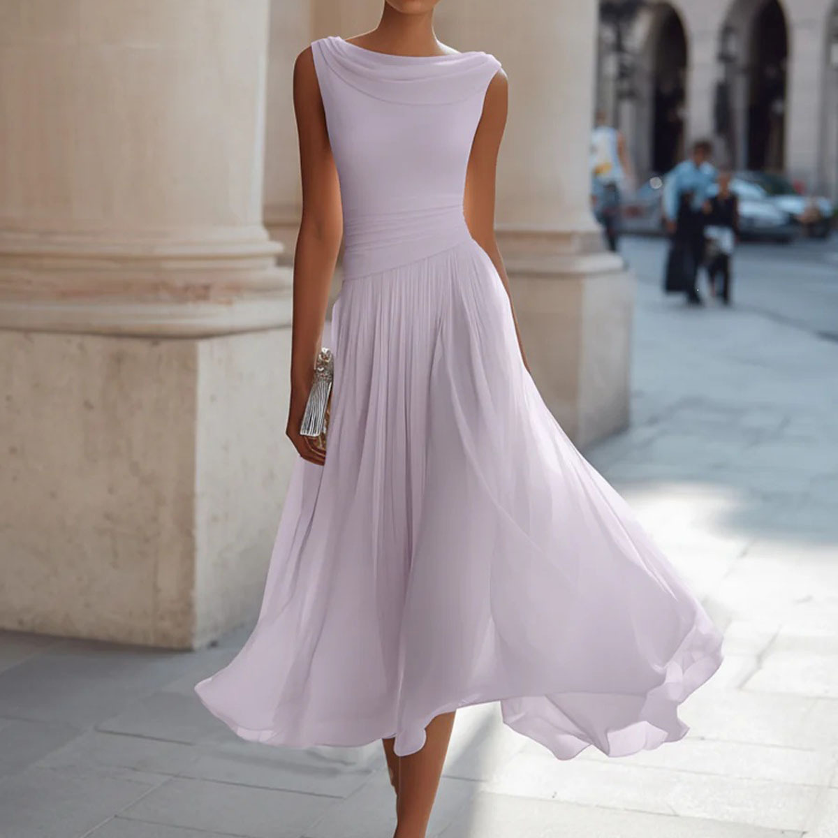 Women's Elegant Solid Color Sleeveless High Waist Maxi Dress