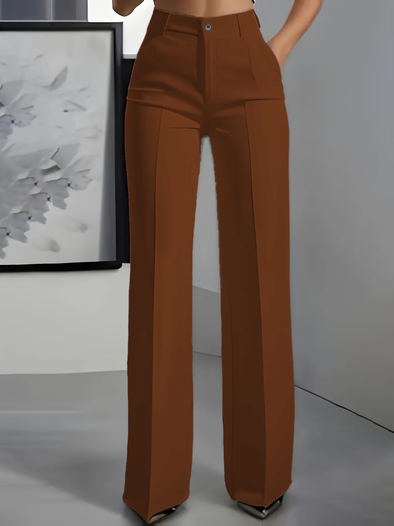 Women's Plus Size High Waist Straight Leg Dress Pants