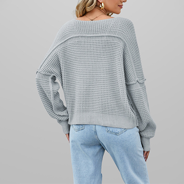 Off-Shoulder V-Neck Loose Knit Sweater