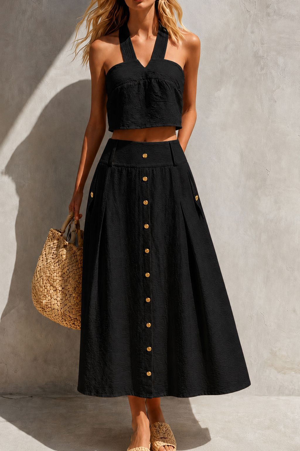 Women's Solid Color Cami Top and Midi Skirt 2-Piece Set