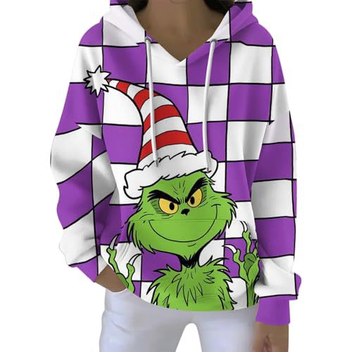 Women's Plaid Christmas Grinch Print Hoodie
