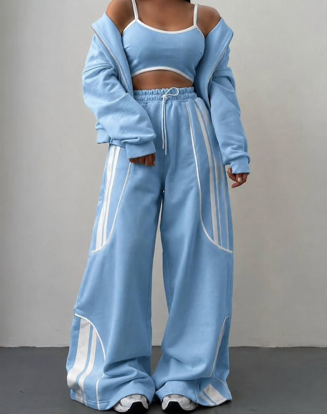 Retro Streetwear Striped Hooded Cardigan and Pants Two-Piece Set