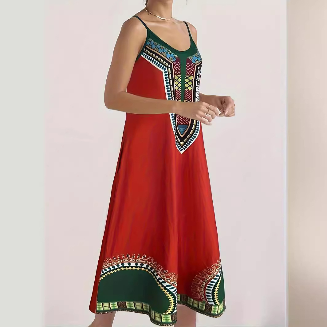 Women's High Waist V-Neck Sleeveless Maxi Dress with 3D Digital Print
