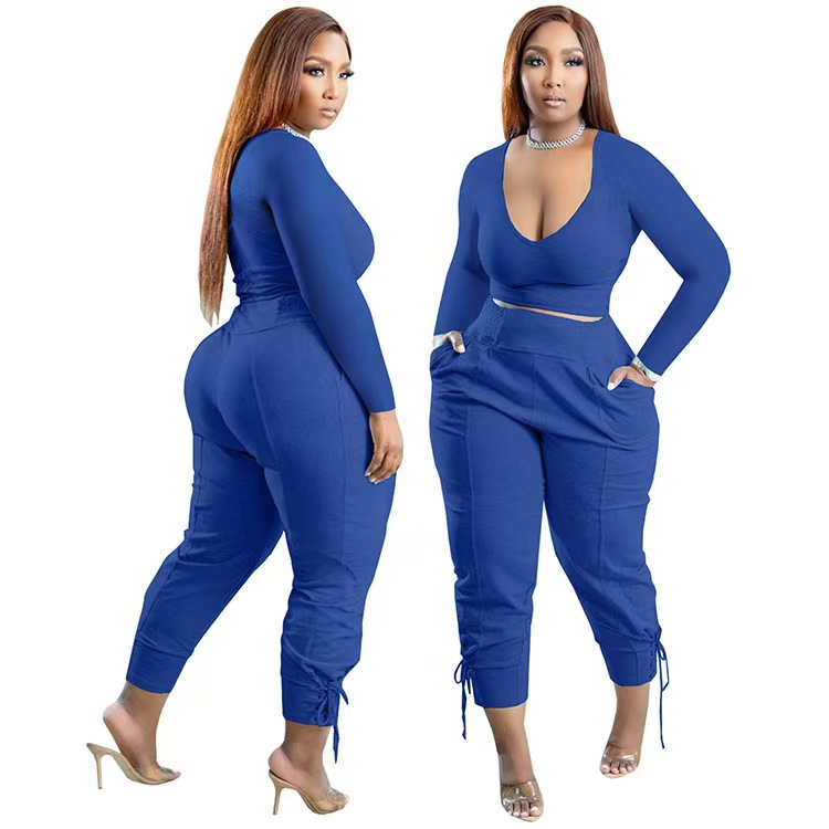 Women's V-Neck Tie-Strap Long Pants Casual Set