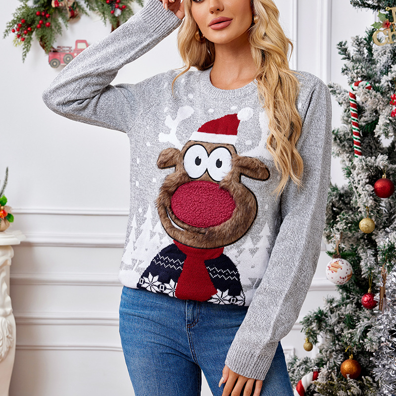 Gray Christmas Family Matching Sweater Loose Knit Pullover with Lights
