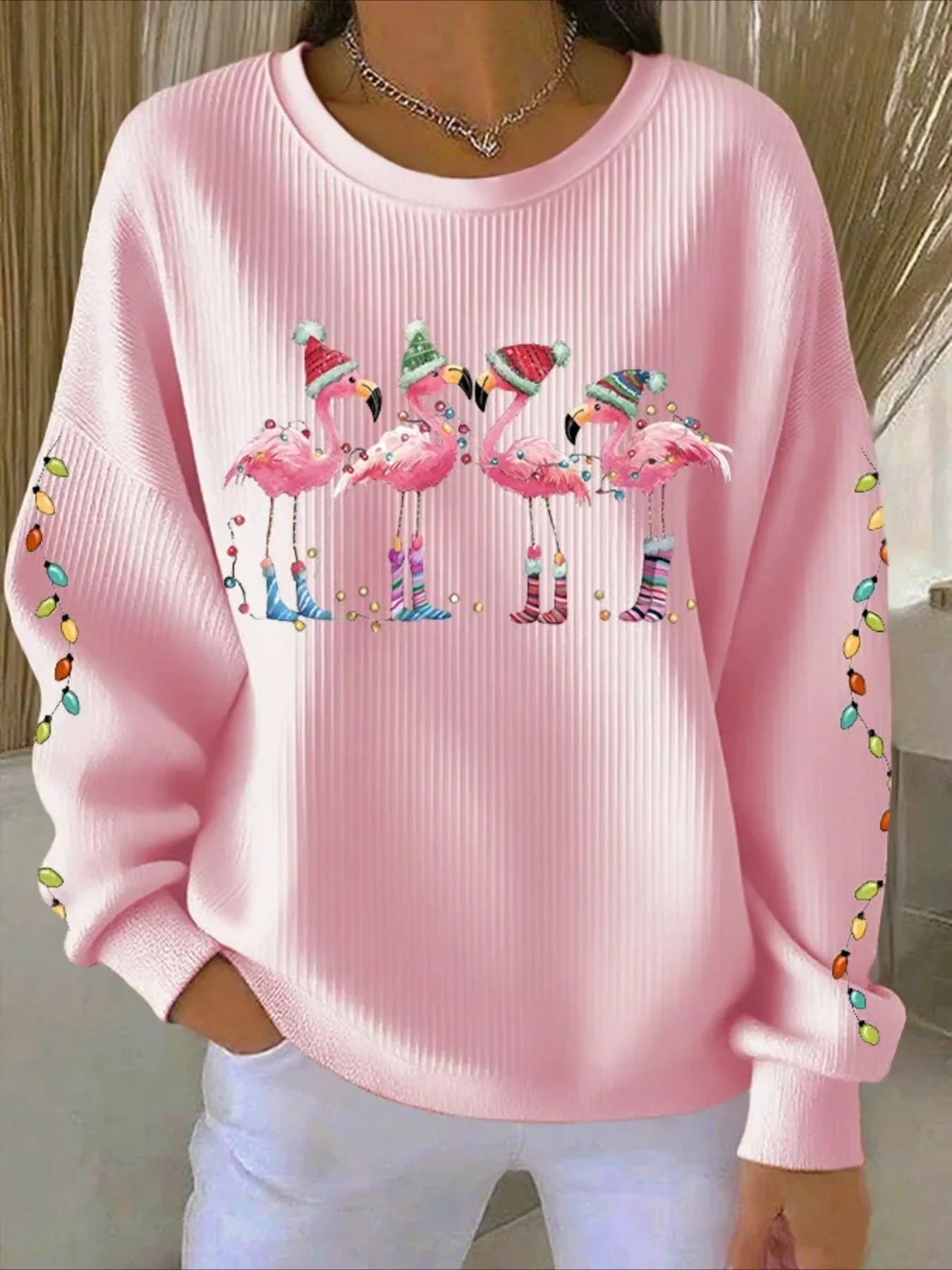 Women's Pumpkin Christmas Tree Bow Print Crewneck Sweatshirt