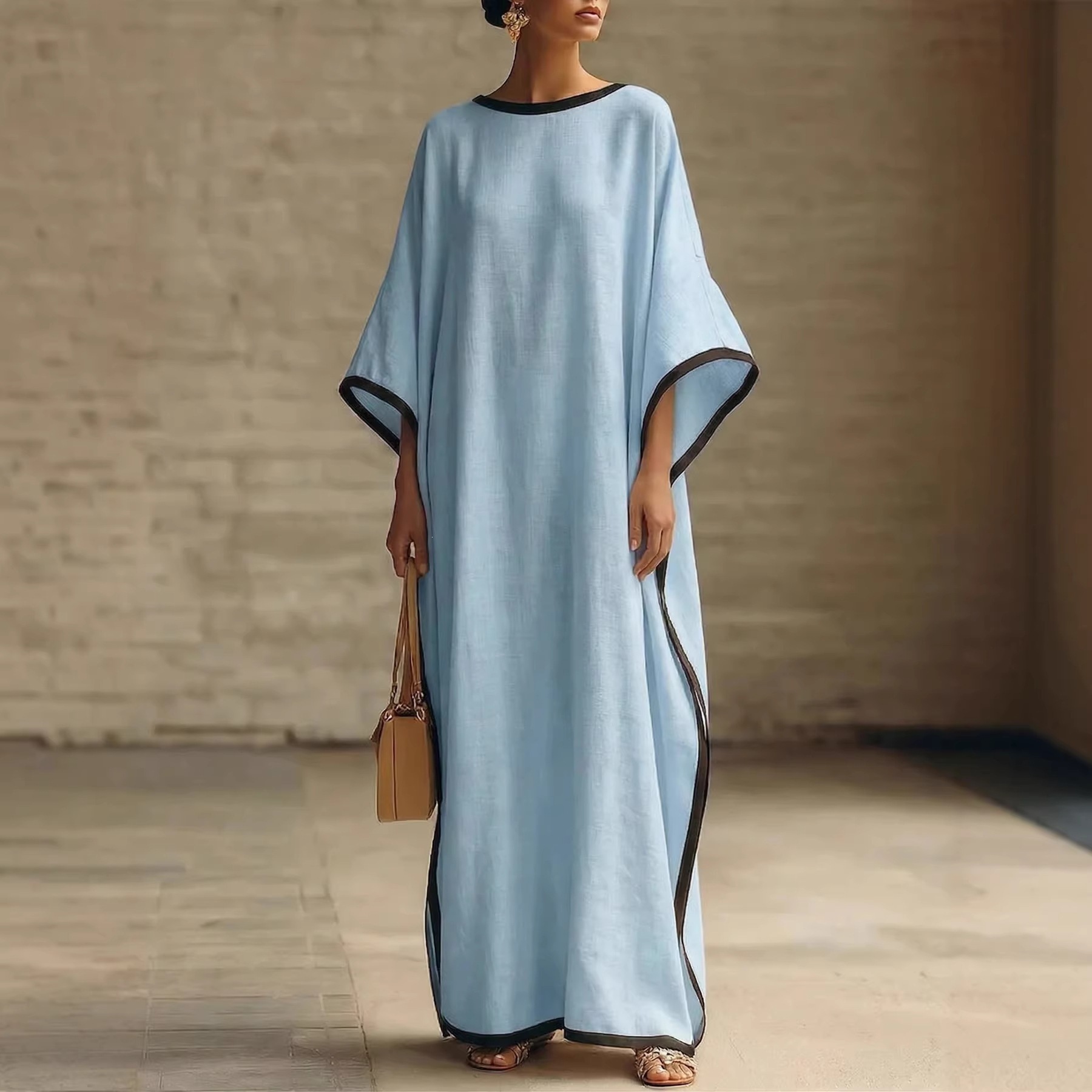 Women's Vintage Round Neck Batwing Sleeve Long Dress
