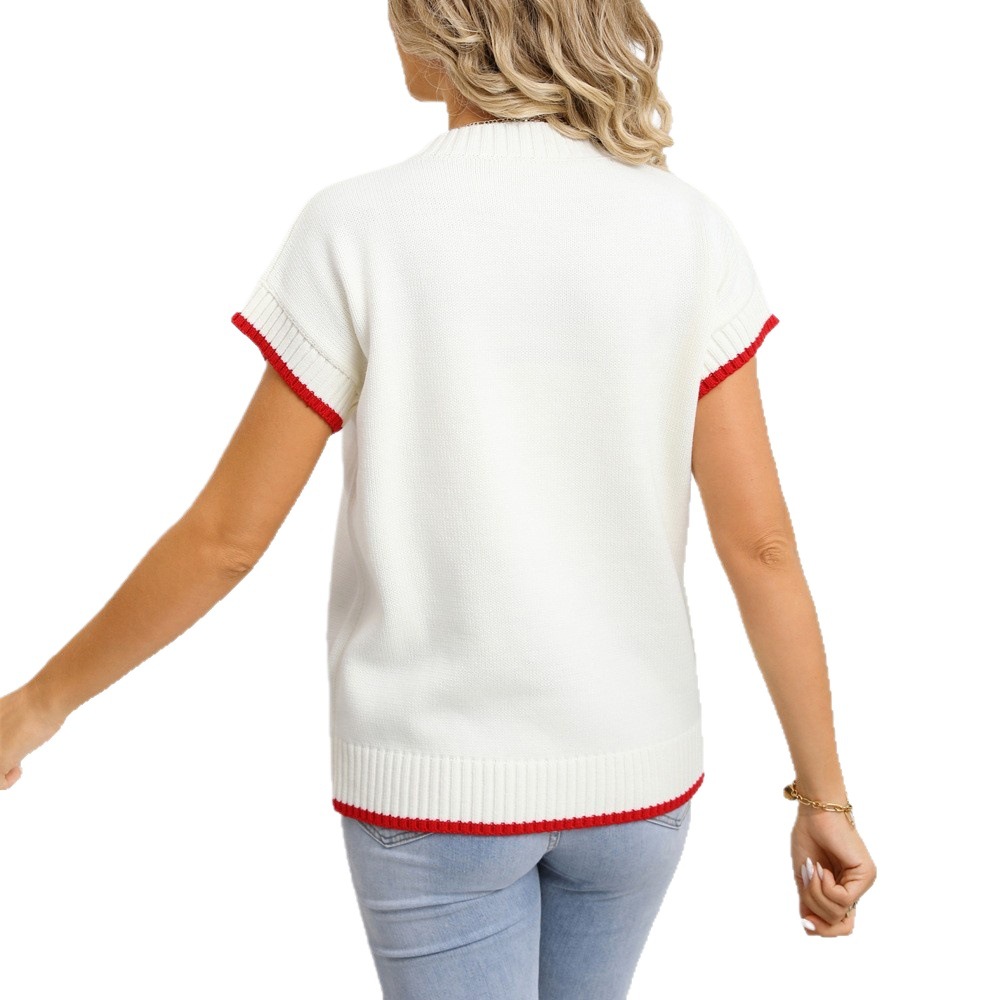 Women's Heart Pattern Knit Sweater Vest Sleeveless Crew Neck Pullover