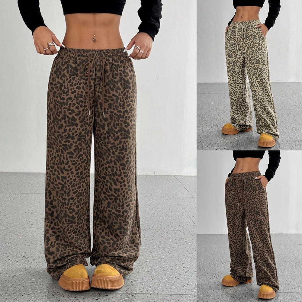 Y2K Leopard Print Straight-Leg Casual Pants