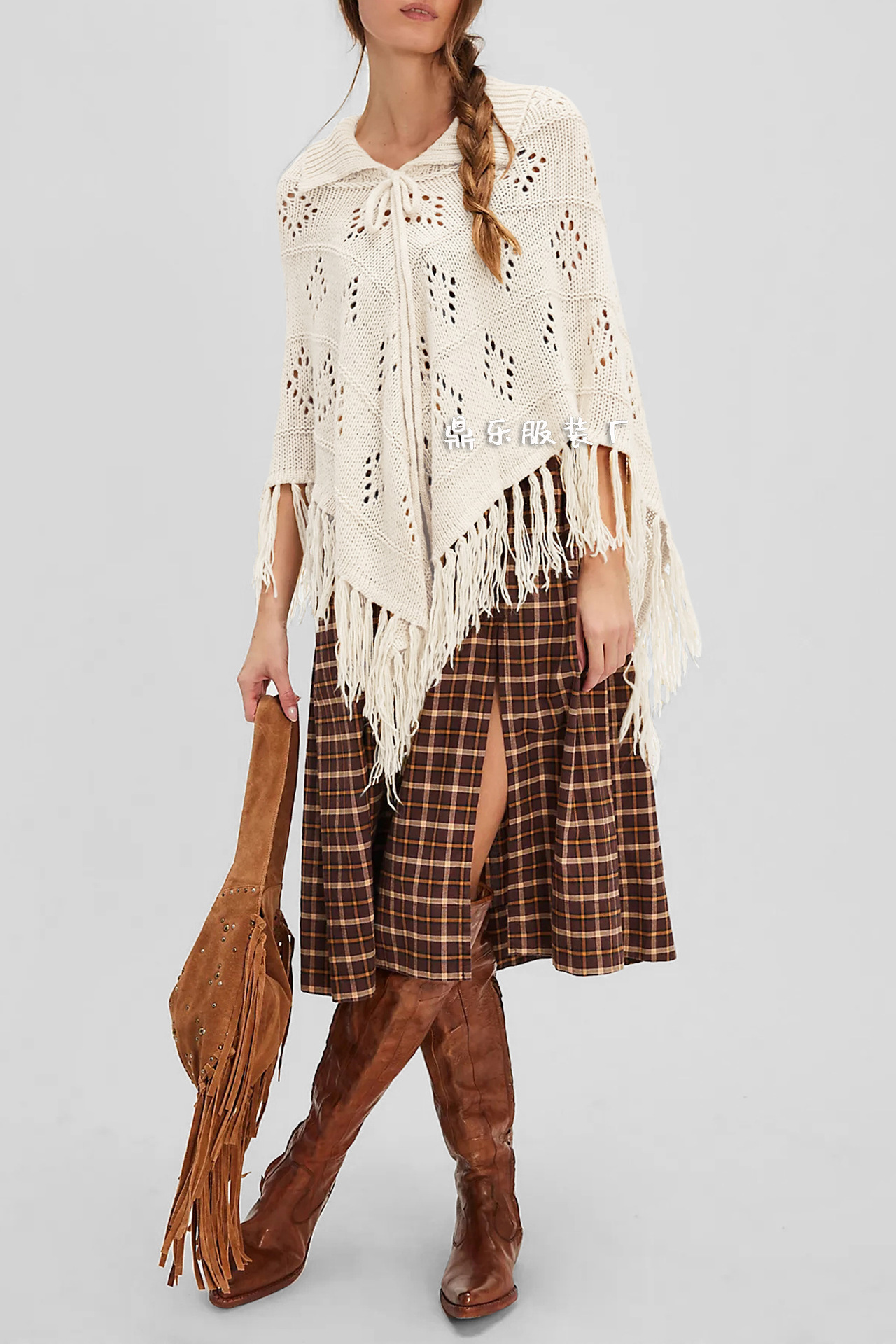 Fringed Knit Cape Poncho Sweater
