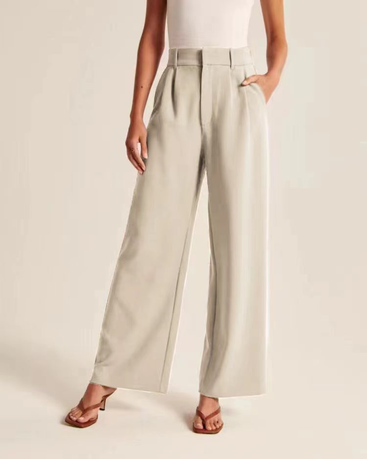 Women's High-Waist Wide-Leg Straight Dress Pants Business Work Trousers