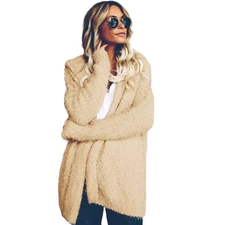 Women's Hooded Open-Front Cardigan Loose Warm Jacket