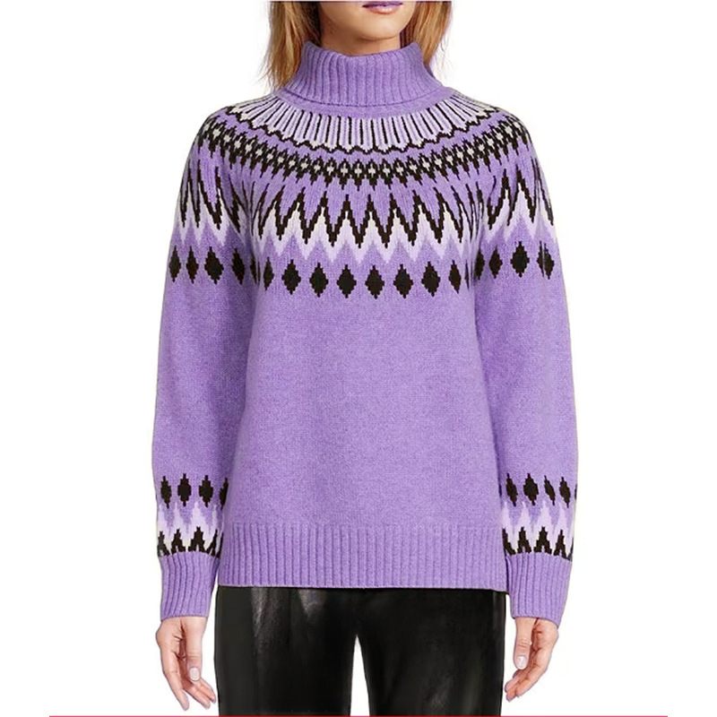 Women's Half Turtleneck Colorblock Slim Fit Knit Sweater