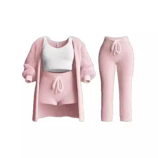 Knit Plush Long-Sleeve Cardigan, Vest & Shorts 4-Piece and 3-Piece Set
