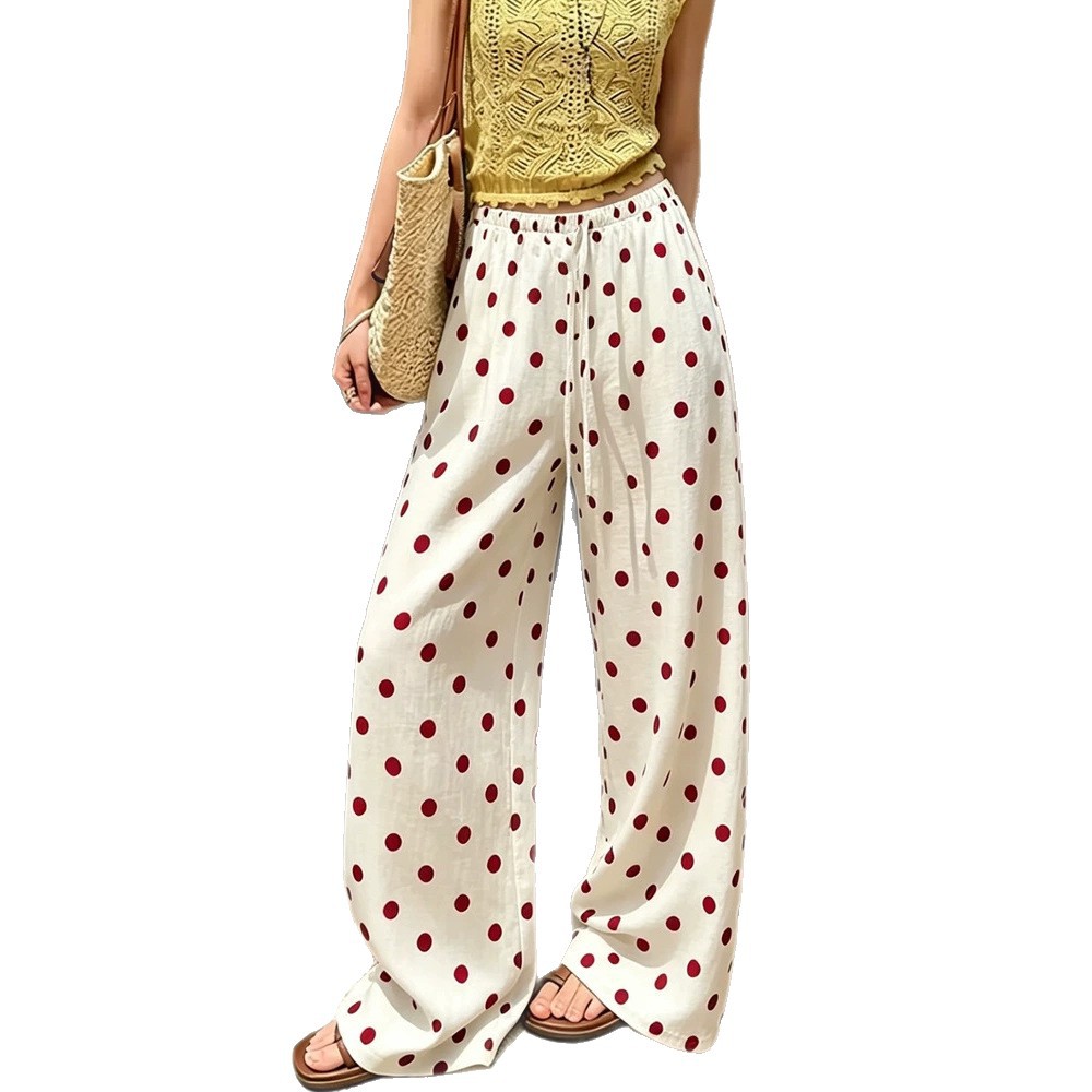 Women's Polka Dot Straight-Leg Casual Pants