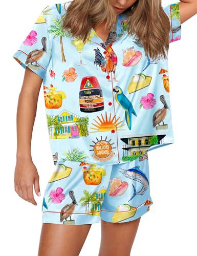 Women's Cuban Collar Animal Print Short Sleeve Shirt Set Casual Summer