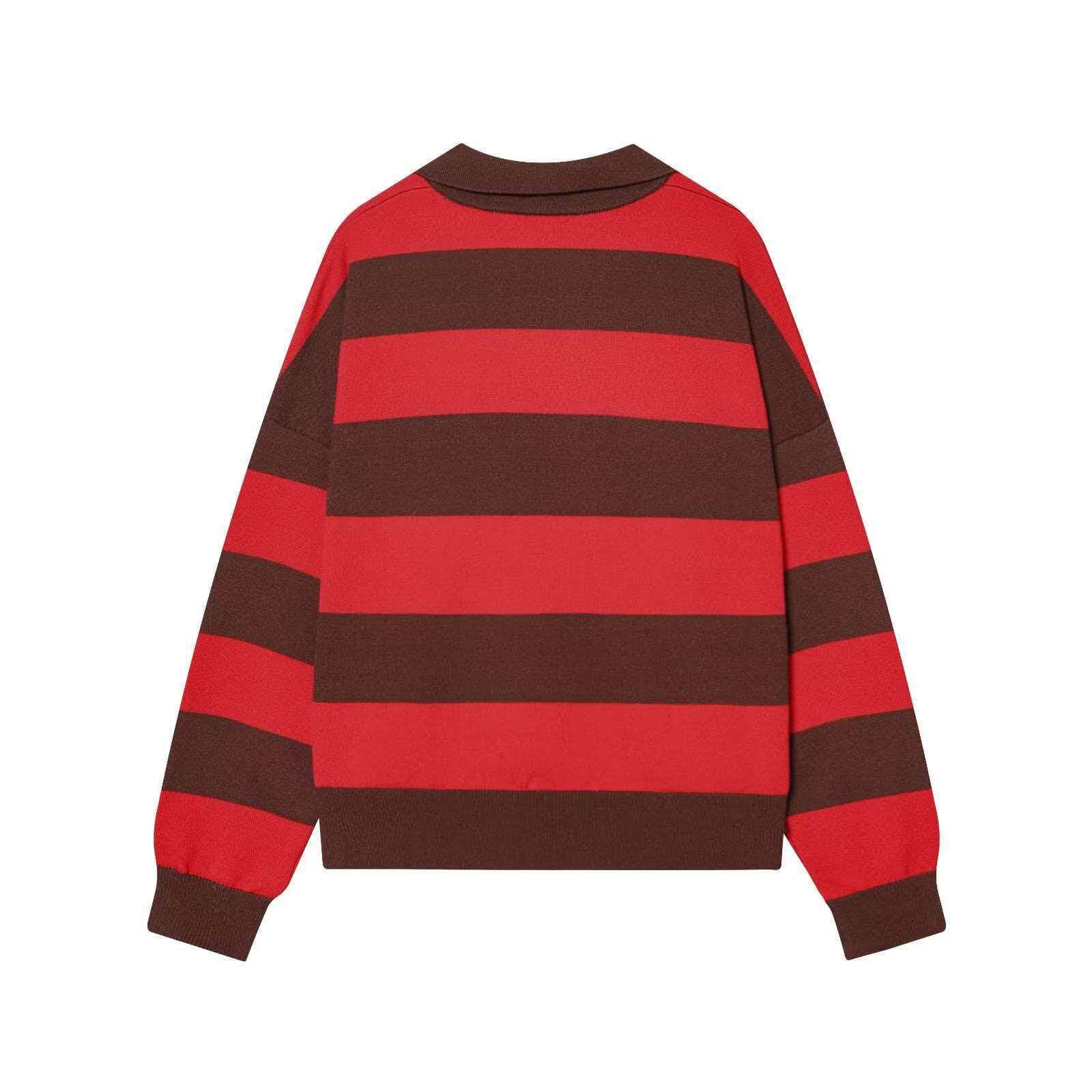 Retro Colorblock Striped Polo Neck Knit Sweater