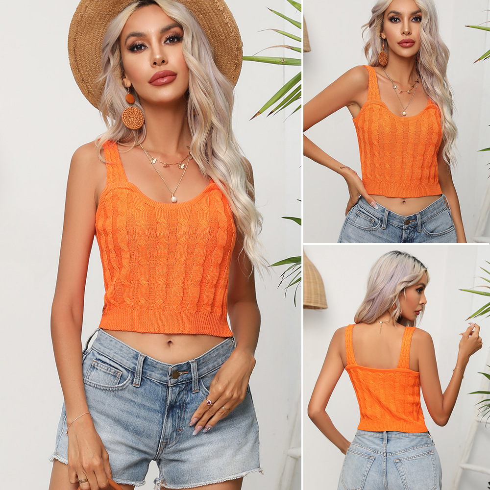 Cable Knit U-Neck Sleeveless Cami Top