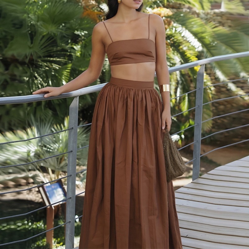 Women's Solid Color Cami Top and Long Skirt Set