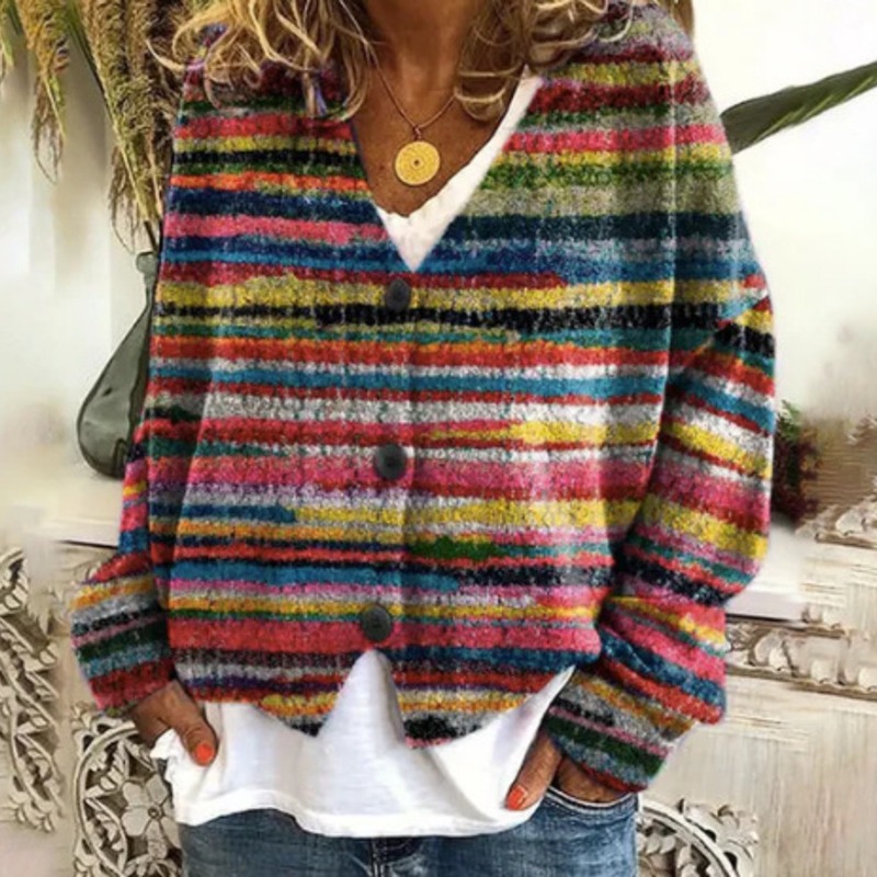 3D Print Rainbow Cardigan Soft Knit Casual Sweater