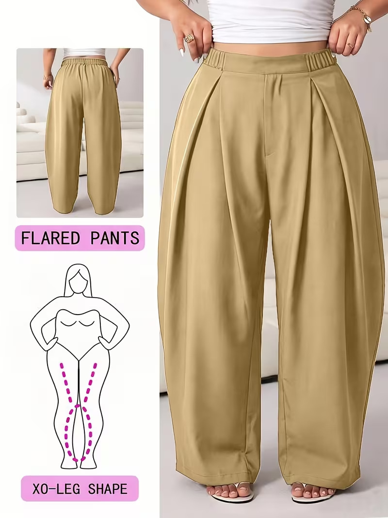 High-Waisted Pleated Wide-Leg Pants with Elastic Waist