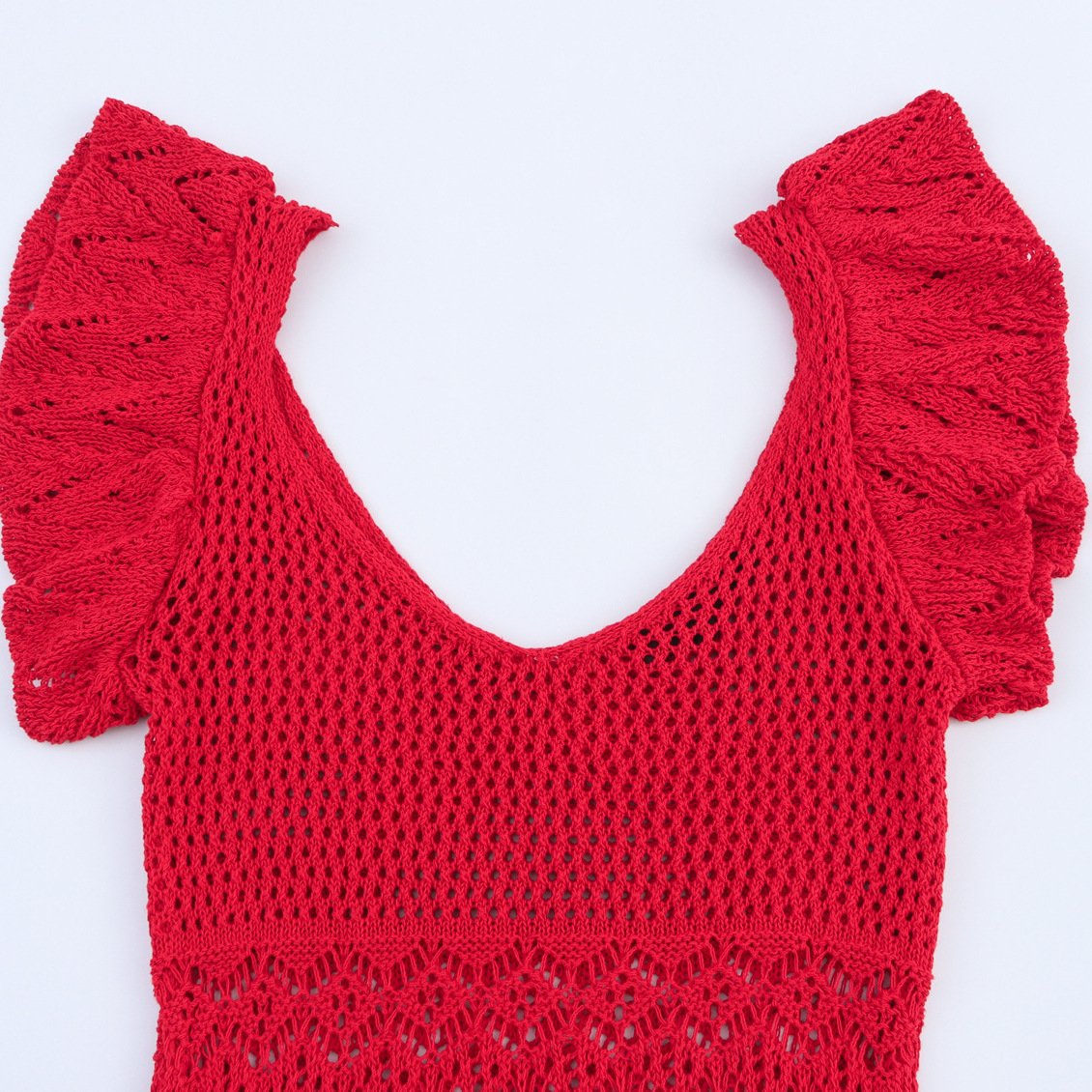 Women's Ruffle V-Neck Knit Dress