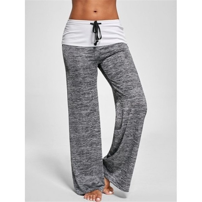 Wide-Leg High-Waist Colorblock Drawstring Lounge Pants