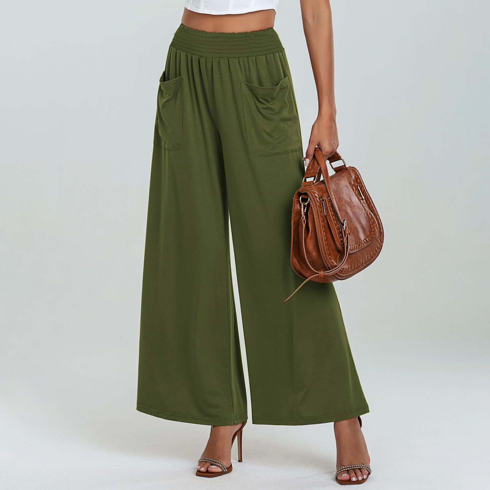 High-Waisted Wide-Leg Lounge Pants with Pockets, Loose Fit, Slimming