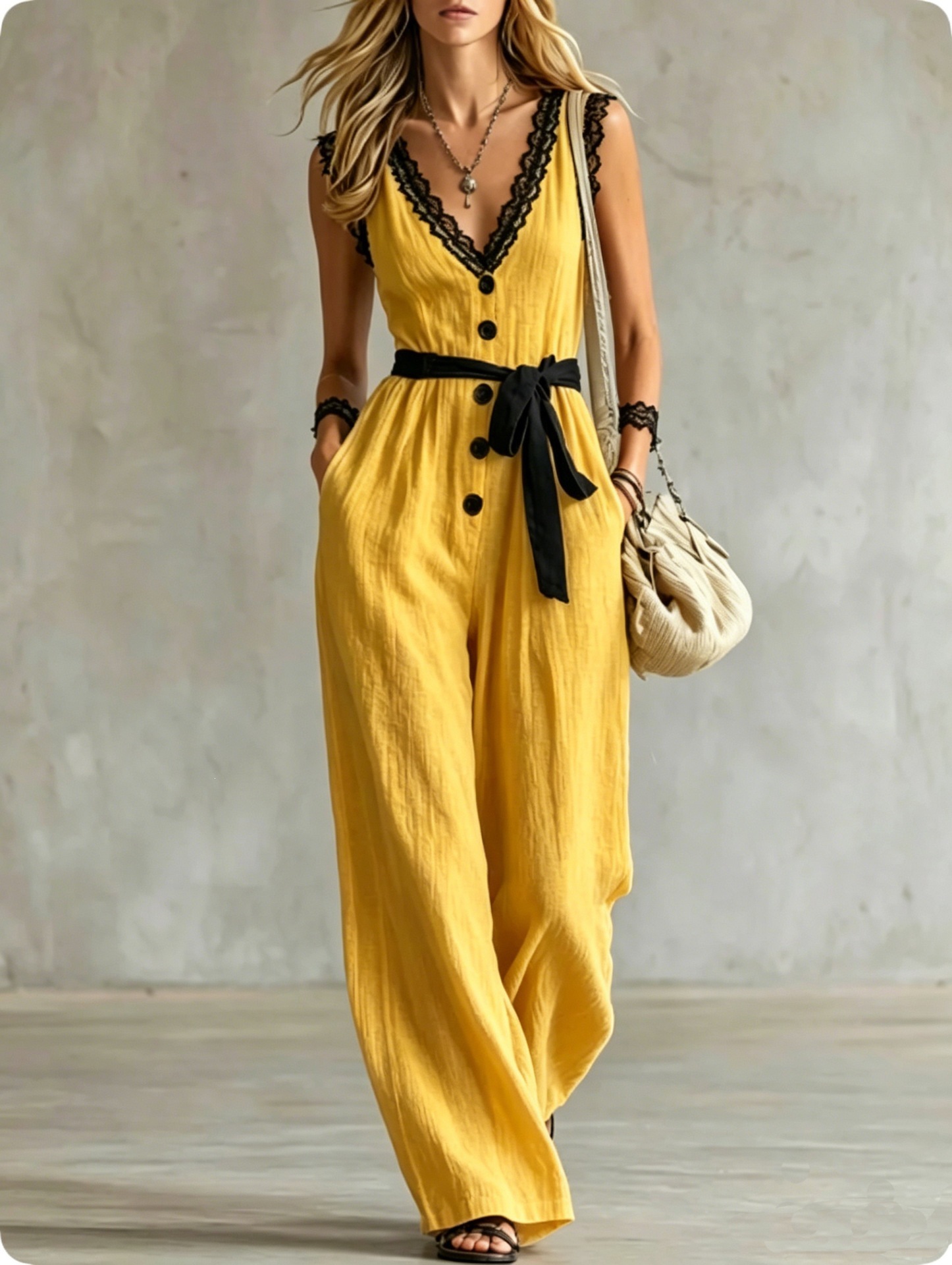 High-Waist Straight-Leg Wide-Leg Jumpsuit with Drape, Slimming, White