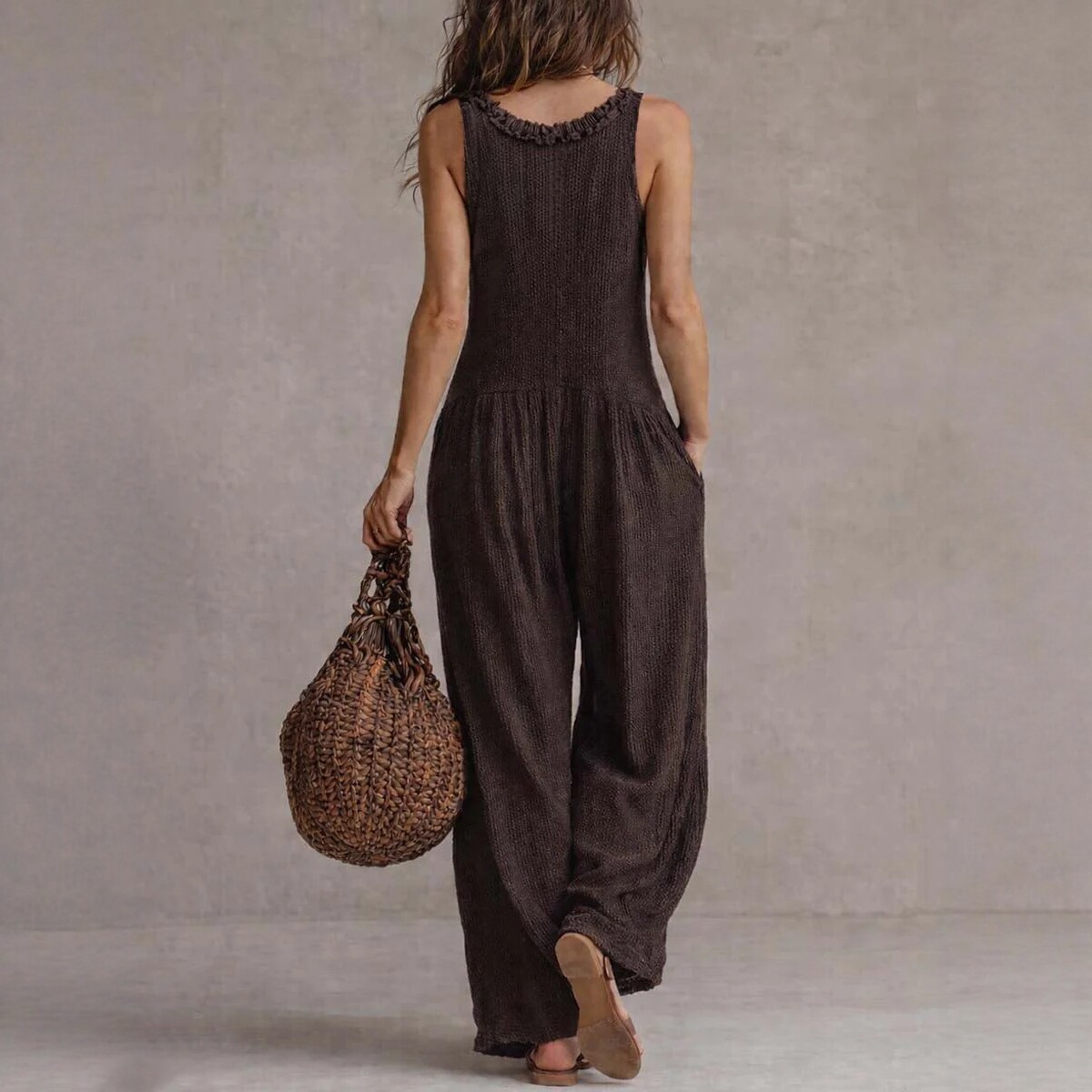 V-Neck Sleeveless Wide-Leg Knit Jumpsuit