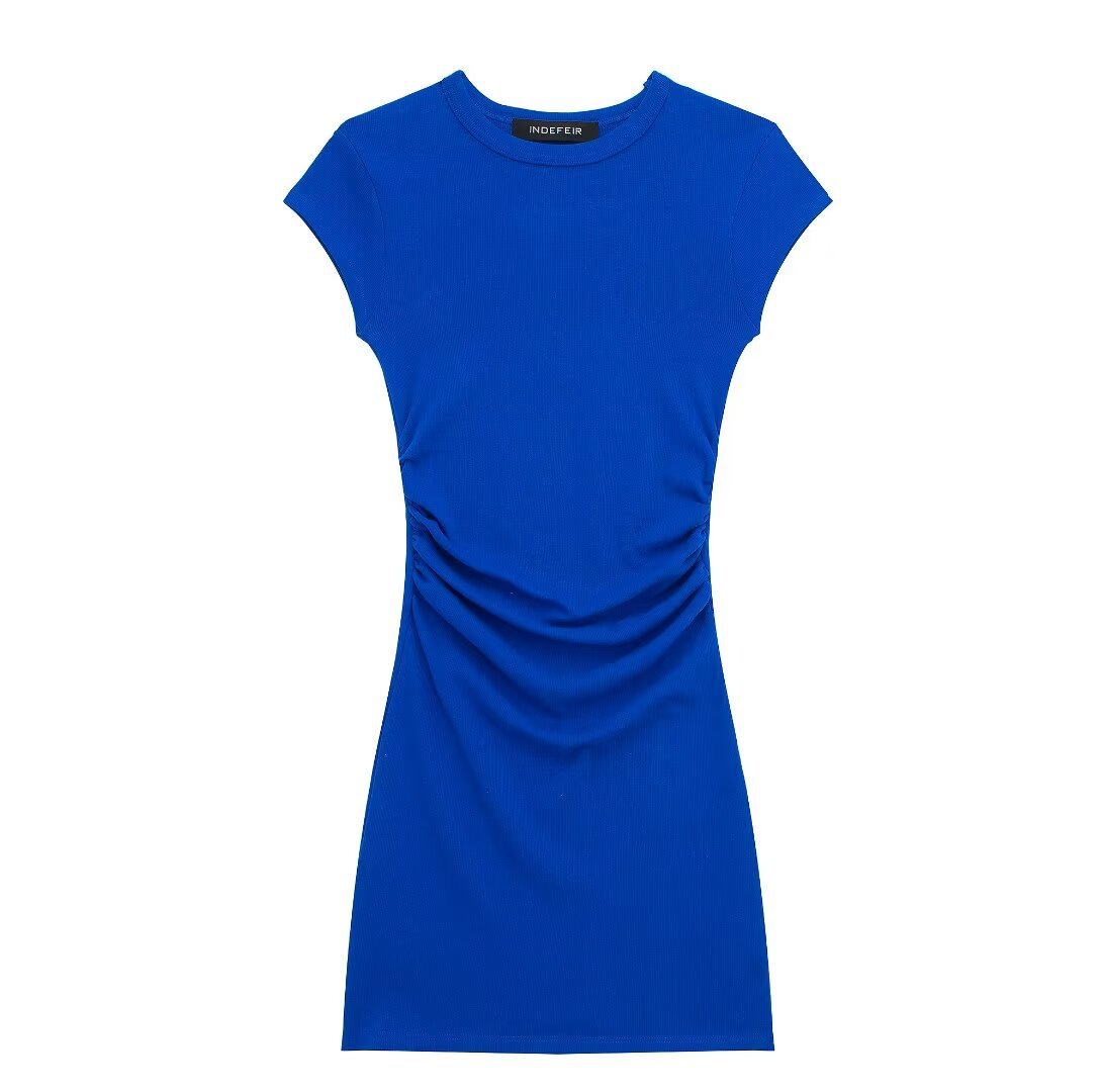 Women's Ruched Ribbed Bodycon Dress with 3D Detail