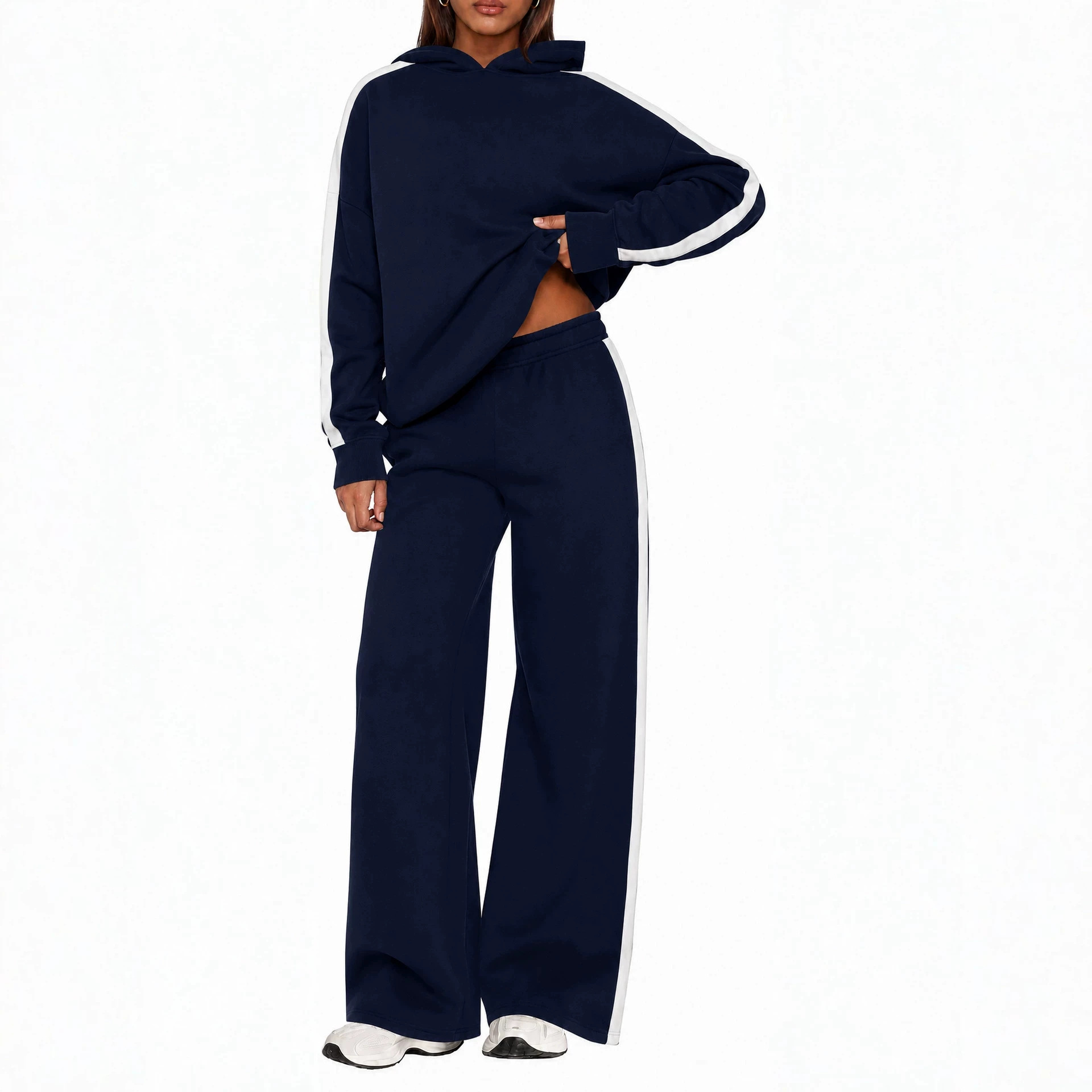 Women's Colorblock Hoodie & Wide-Leg Pants Two-Piece Set