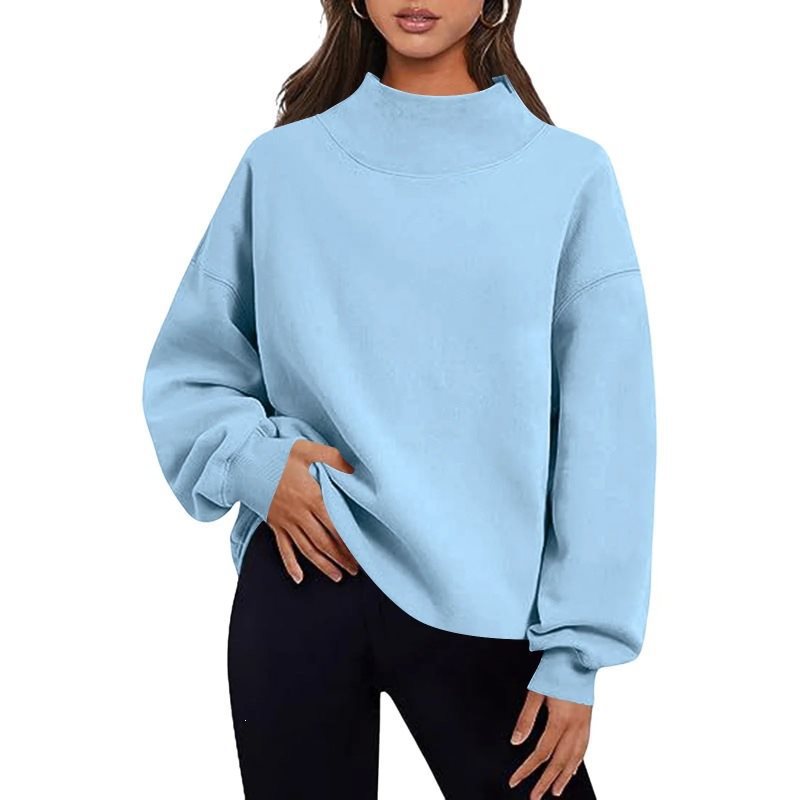 Women's Fleece-Lined Sweatshirt Half Turtleneck Loose Fit