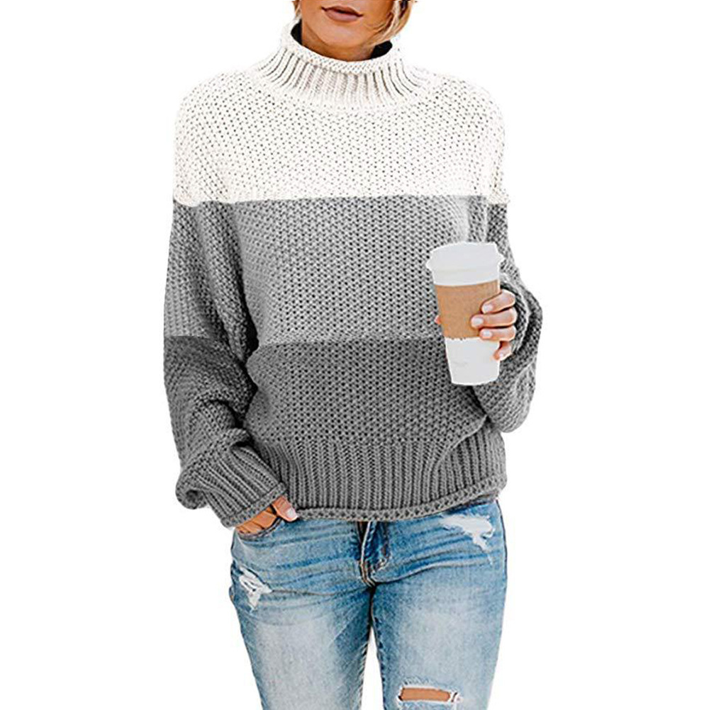 Color-Block Turtleneck Pullover Sweater