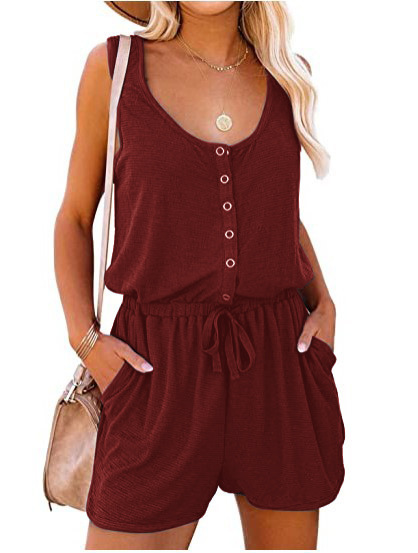 Women's Sleeveless Wide-Leg Romper with Tie Waist