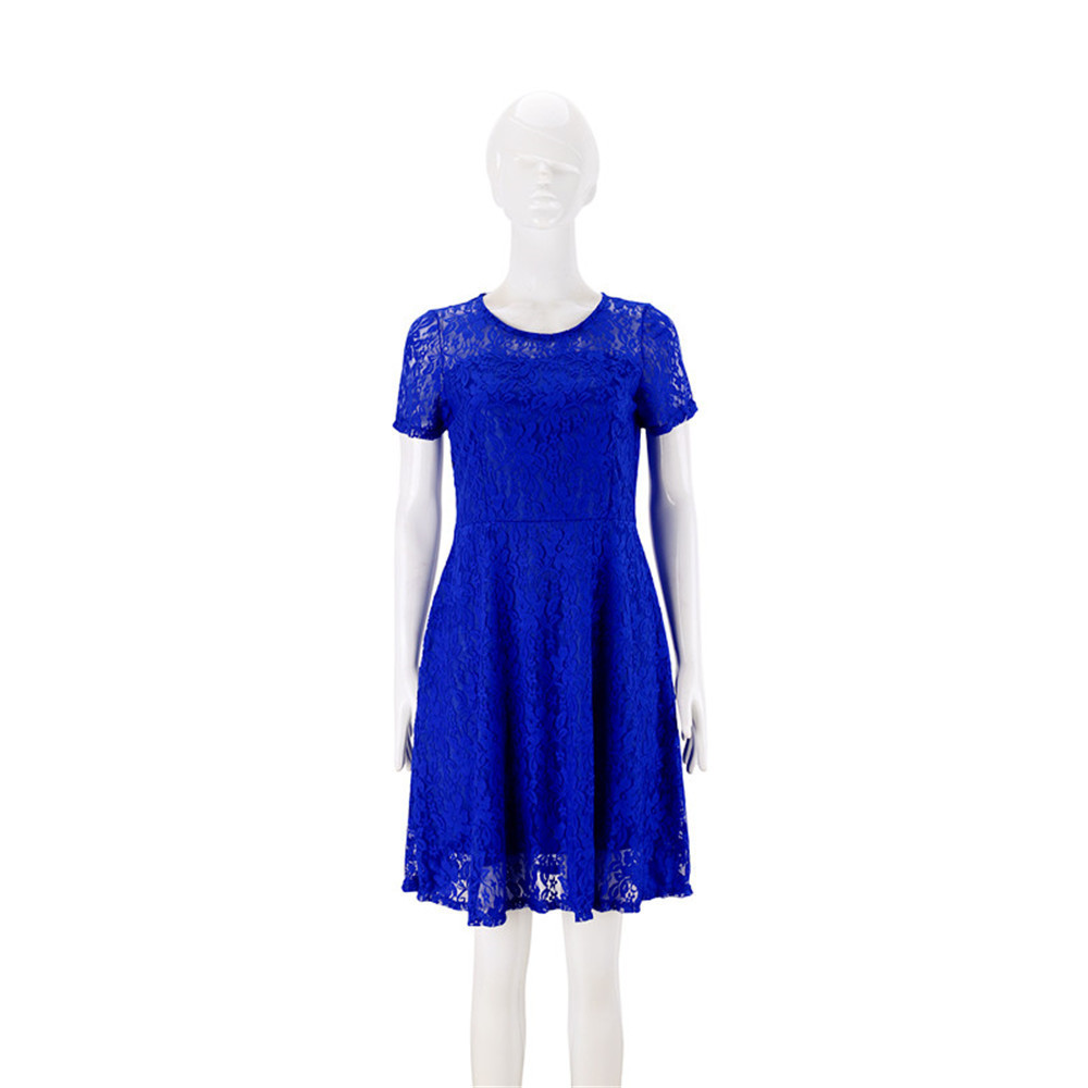 Women's Summer Lace Trim Short Sleeve Round Neck Dress