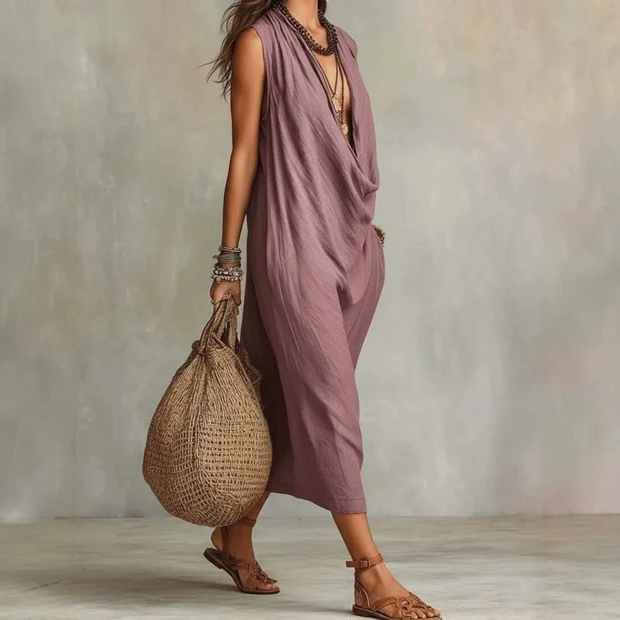 Women's Casual Loose Cowl Neck Sleeveless Maxi Dress