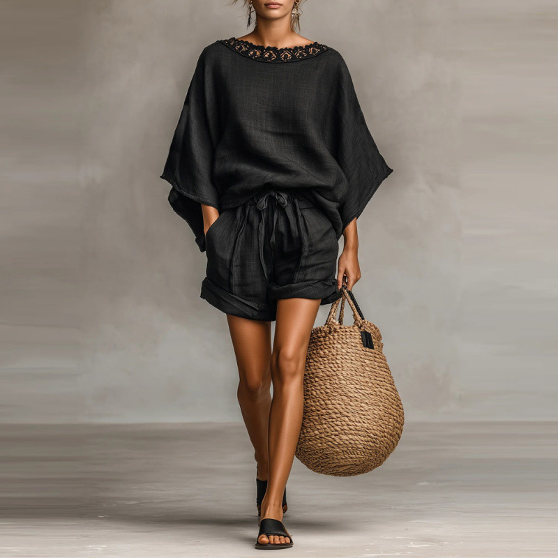 Women's Casual Two-Piece Pants Set Solid Color Relaxed Fit
