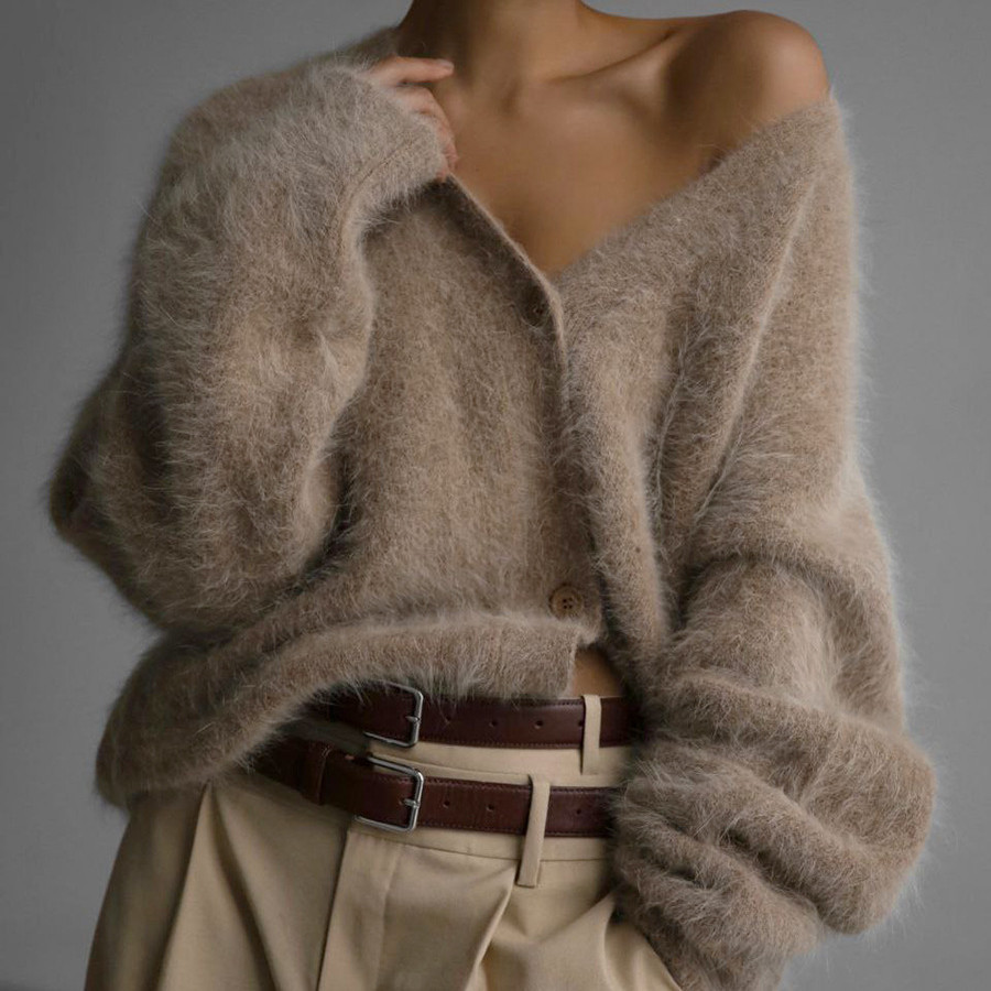 Faux Mink Cardigan Women's Loose Knit Sweater Coat Soft Long Sleeve