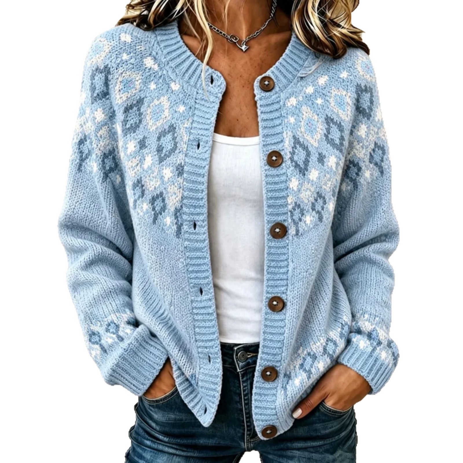 Women's Floral Print Long Cardigan Casual Trendy Knit-Look Sweater